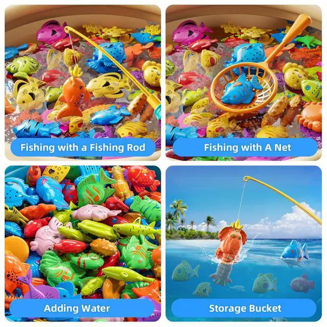 Alt view image 4 of 7 - Fishing Toy Game for Kids 3 4 5 6 7 8 Years Old, 51 Fish Bath Playset for Toddlers, Toy Magnetic Rod and Fishing Net, Outdoor Water Toys for Kids Age 3-5, Party for Boy and Girl