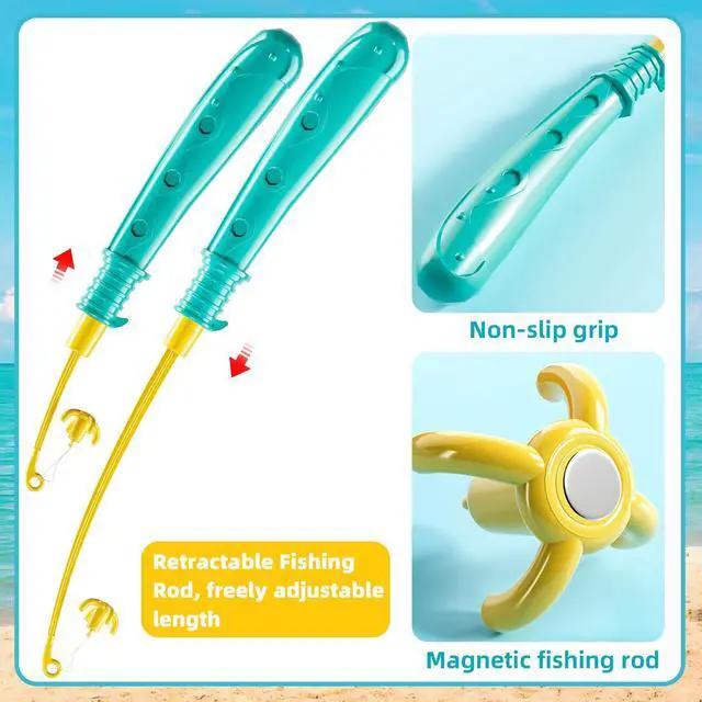 Alt view image 5 of 7 - Fishing Toy Game for Kids 3 4 5 6 7 8 Years Old, 51 Fish Bath Playset for Toddlers, Toy Magnetic Rod and Fishing Net, Outdoor Water Toys for Kids Age 3-5, Party for Boy and Girl