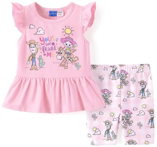 Main image of Toy Story Woody Jessie Toddler Girls Short Set Ruffle Sleeve T-Shirt and Printed Leggings 2PCS Clothing Set Summer Toy Story Light Pink 5-6 Years