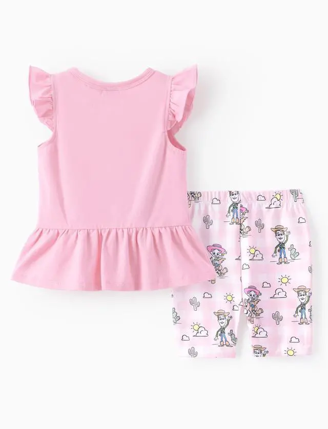 Alt view image 2 of 7 - Toy Story Woody Jessie Toddler Girls Short Set Ruffle Sleeve T-Shirt and Printed Leggings 2PCS Clothing Set Summer Toy Story Light Pink 5-6 Years