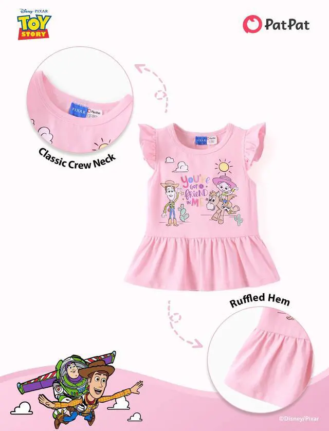 Alt view image 5 of 7 - Toy Story Woody Jessie Toddler Girls Short Set Ruffle Sleeve T-Shirt and Printed Leggings 2PCS Clothing Set Summer Toy Story Light Pink 5-6 Years