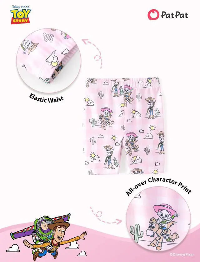Alt view image 6 of 7 - Toy Story Woody Jessie Toddler Girls Short Set Ruffle Sleeve T-Shirt and Printed Leggings 2PCS Clothing Set Summer Toy Story Light Pink 5-6 Years