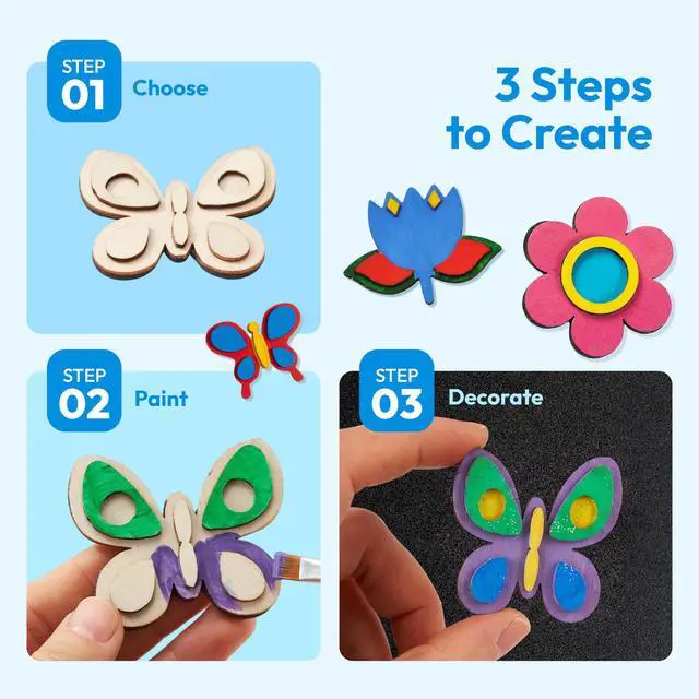 Alt view image 3 of 7 - 12 Wooden Magnet Creativity Arts & Crafts Painting Kit for Kids, Decorate Your Own Painting Gift for Easter Basket Stuffers, Birthday Parties and Family Crafts, Party Favors for Boys Girls