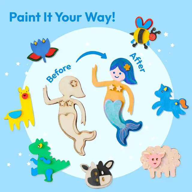 Alt view image 4 of 7 - 12 Wooden Magnet Creativity Arts & Crafts Painting Kit for Kids, Decorate Your Own Painting Gift for Easter Basket Stuffers, Birthday Parties and Family Crafts, Party Favors for Boys Girls