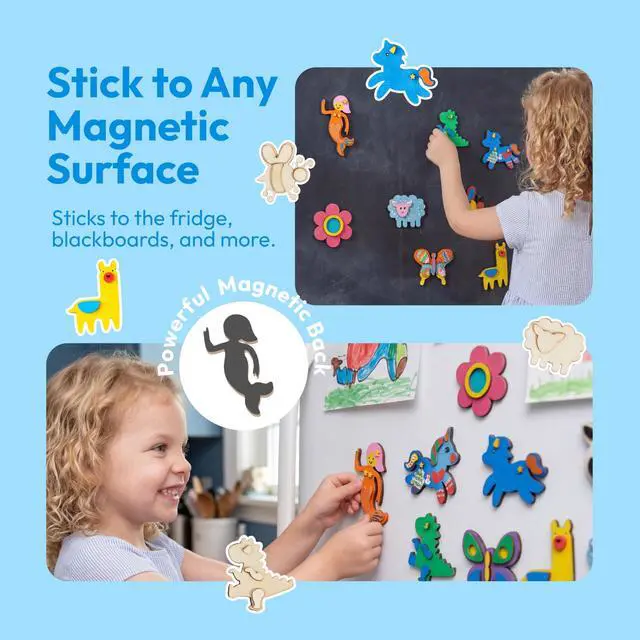 Alt view image 6 of 7 - 12 Wooden Magnet Creativity Arts & Crafts Painting Kit for Kids, Decorate Your Own Painting Gift for Easter Basket Stuffers, Birthday Parties and Family Crafts, Party Favors for Boys Girls