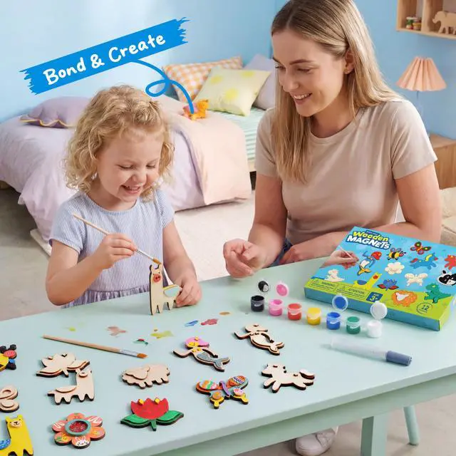 Alt view image 7 of 7 - 12 Wooden Magnet Creativity Arts & Crafts Painting Kit for Kids, Decorate Your Own Painting Gift for Easter Basket Stuffers, Birthday Parties and Family Crafts, Party Favors for Boys Girls