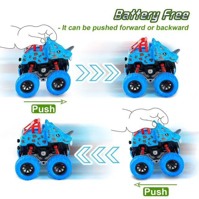 Alt view image 3 of 7 - LODBY Dinosaur Toys for 2 3 4 5 Year Old Boys - Monster Truck Toys for Toddlers Boys Ages 2-4-6 - Push and Go Cars Dinosaur Toys for Kids 3-5 Year Old Boy Christmas Birthday Gifts