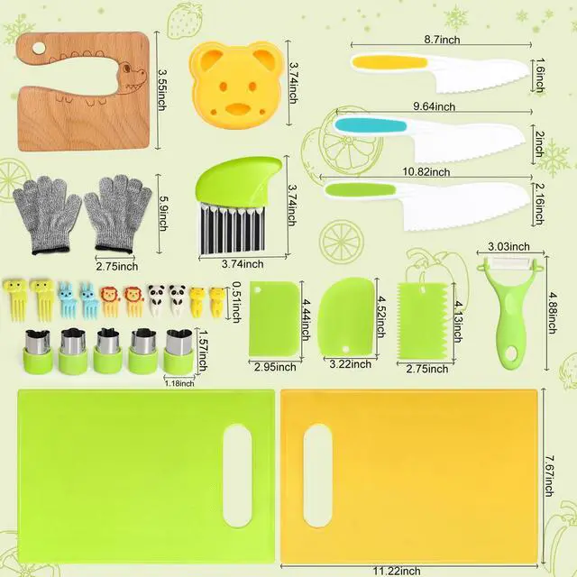 Alt view image 7 of 7 - 28PCS Toddler Knife Set - Kids Knifes for Real Cooking, Montessori Kids Kitchen Knife Set with Cutting Board Crinkle Cutters Kid Safe Knives, Toddlers Kitchen Tools for Age 2-10 Year Old Girl Boy