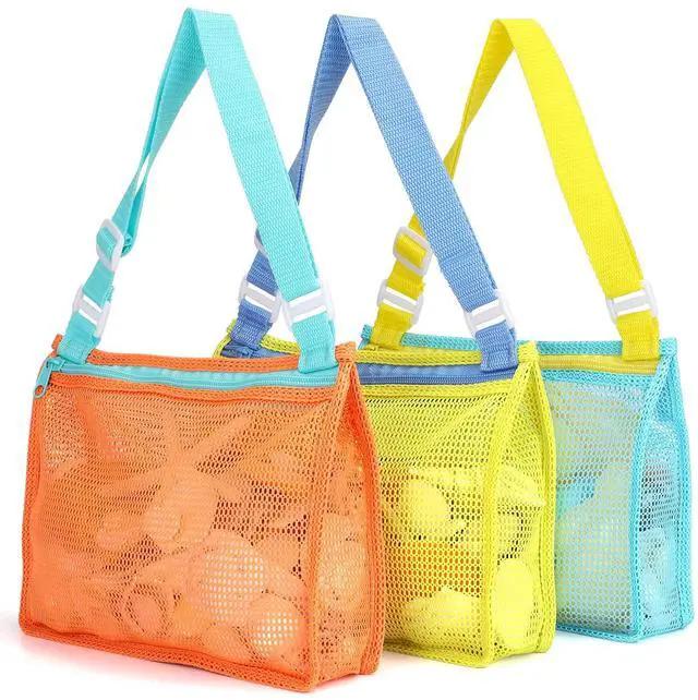Main image of Beach Toy Mesh Beach Bag Kids Shell Collecting Bag Beach Sand Toy Totes for Holding Shells Beach Toys Sand Toys Swimming Accessories for Boys and Girls(Only Bags,A Set of 3)