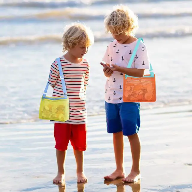 Alt view image 2 of 7 - Beach Toy Mesh Beach Bag Kids Shell Collecting Bag Beach Sand Toy Totes for Holding Shells Beach Toys Sand Toys Swimming Accessories for Boys and Girls(Only Bags,A Set of 3)