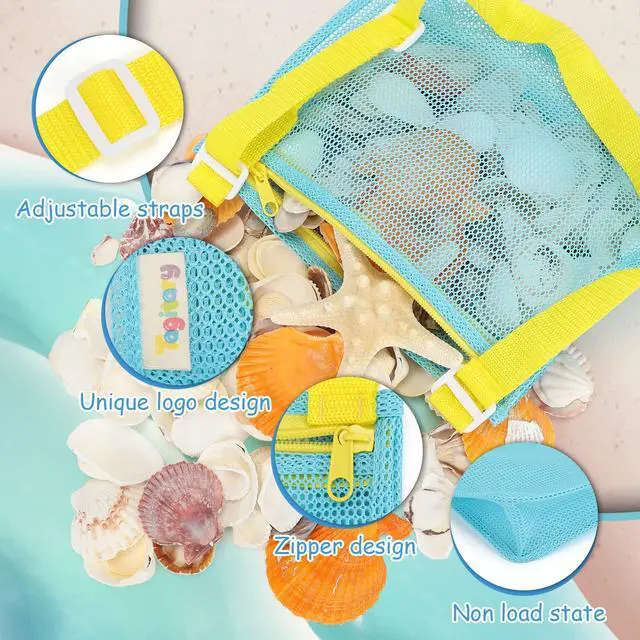 Alt view image 3 of 7 - Beach Toy Mesh Beach Bag Kids Shell Collecting Bag Beach Sand Toy Totes for Holding Shells Beach Toys Sand Toys Swimming Accessories for Boys and Girls(Only Bags,A Set of 3)