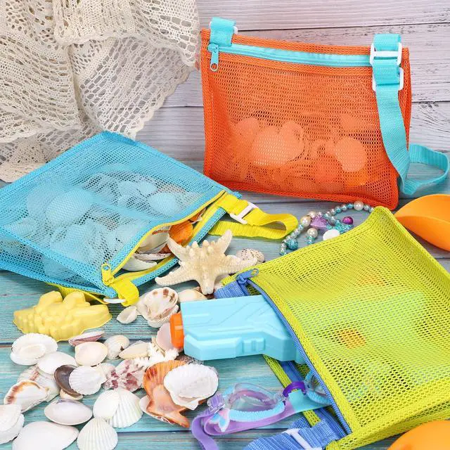 Alt view image 6 of 7 - Beach Toy Mesh Beach Bag Kids Shell Collecting Bag Beach Sand Toy Totes for Holding Shells Beach Toys Sand Toys Swimming Accessories for Boys and Girls(Only Bags,A Set of 3)