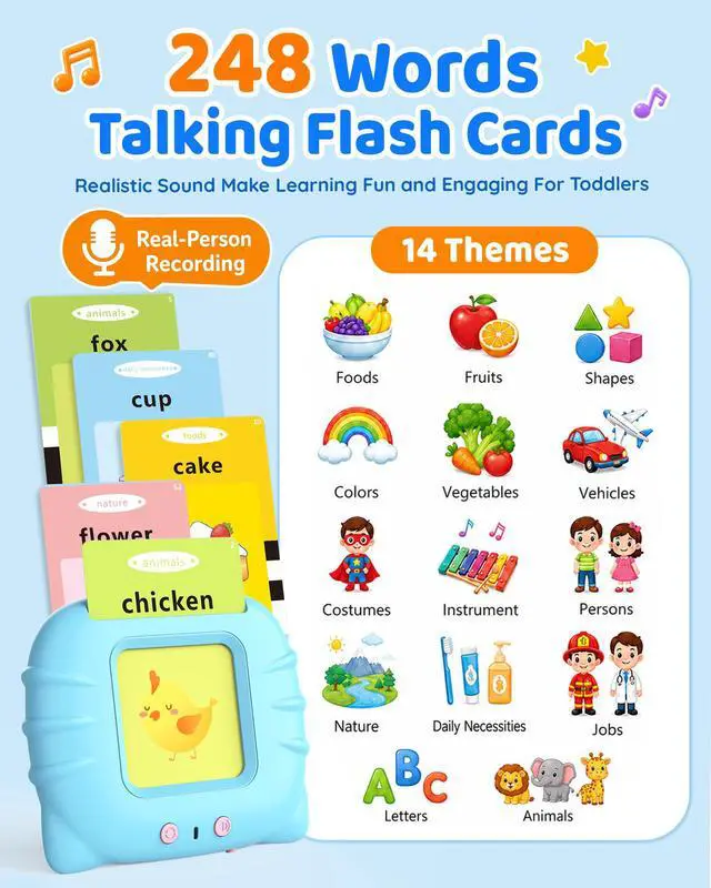Alt view image 3 of 7 - Talking Flash Cards for Toddlers 1-3, Upgraded 248 Sight Words Montessori Speech Therapy Toy, Autism Sensory Educational Learning Toys, Birthday Gift for Boys Girls (Blue)