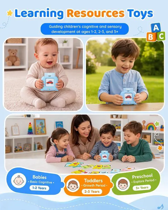 Alt view image 5 of 7 - Talking Flash Cards for Toddlers 1-3, Upgraded 248 Sight Words Montessori Speech Therapy Toy, Autism Sensory Educational Learning Toys, Birthday Gift for Boys Girls (Blue)