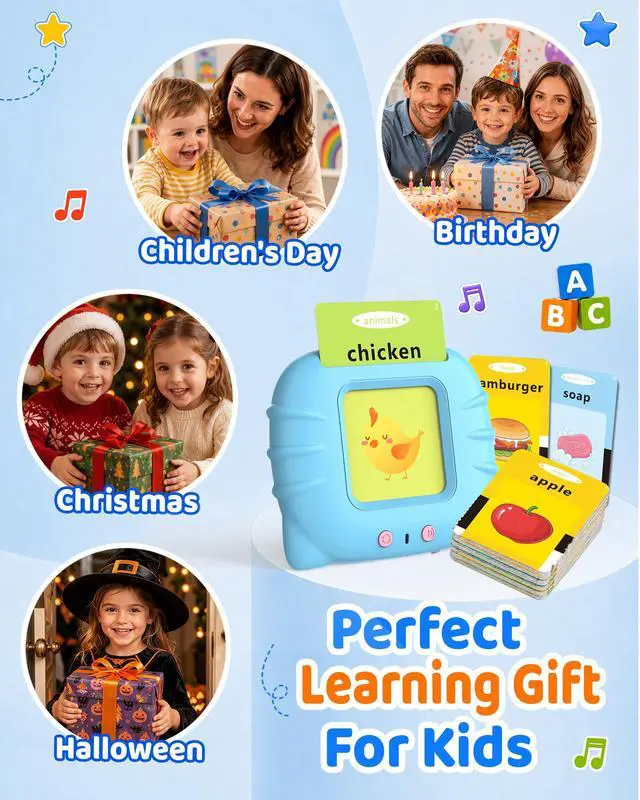 Alt view image 7 of 7 - Talking Flash Cards for Toddlers 1-3, Upgraded 248 Sight Words Montessori Speech Therapy Toy, Autism Sensory Educational Learning Toys, Birthday Gift for Boys Girls (Blue)