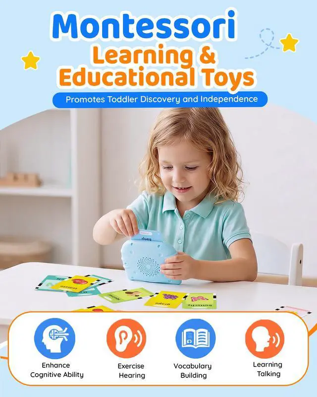 Alt view image 6 of 7 - Talking Flash Cards for Toddlers 1-3, Upgraded 248 Sight Words Montessori Speech Therapy Toy, Autism Sensory Educational Learning Toys, Birthday Gift for Boys Girls (Blue)