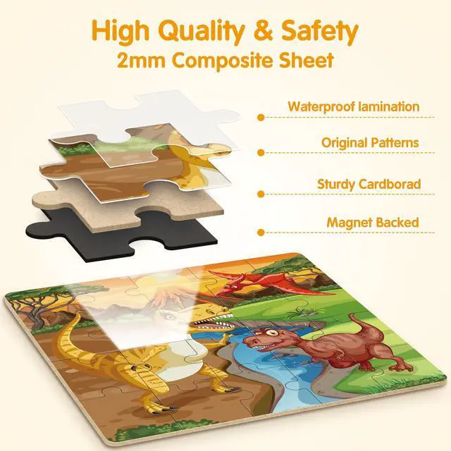 Alt view image 3 of 7 - Magnetic Dinosaur Puzzles for Kids Ages 3-5, 20 Pieces Puzzles for Toddlers 4-6, Easter Basket Stuffers Gifts for Kids, Car Airplane Road Trip Activities Magnet Games Toy for Boys Girls