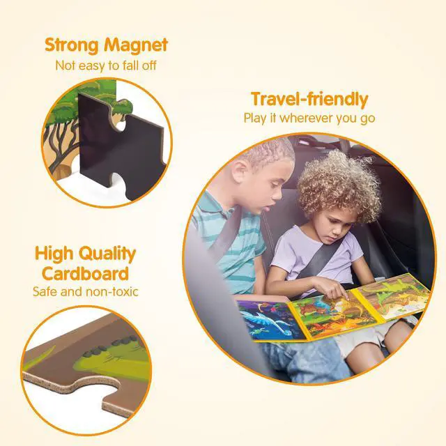 Alt view image 5 of 7 - Magnetic Dinosaur Puzzles for Kids Ages 3-5, 20 Pieces Puzzles for Toddlers 4-6, Easter Basket Stuffers Gifts for Kids, Car Airplane Road Trip Activities Magnet Games Toy for Boys Girls