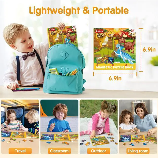Alt view image 6 of 7 - Magnetic Dinosaur Puzzles for Kids Ages 3-5, 20 Pieces Puzzles for Toddlers 4-6, Easter Basket Stuffers Gifts for Kids, Car Airplane Road Trip Activities Magnet Games Toy for Boys Girls
