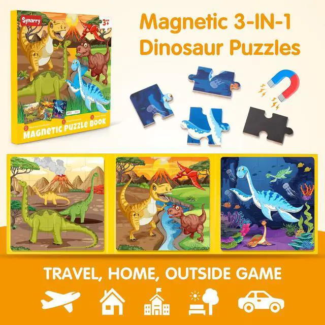 Alt view image 2 of 7 - Magnetic Dinosaur Puzzles for Kids Ages 3-5, 20 Pieces Puzzles for Toddlers 4-6, Easter Basket Stuffers Gifts for Kids, Car Airplane Road Trip Activities Magnet Games Toy for Boys Girls