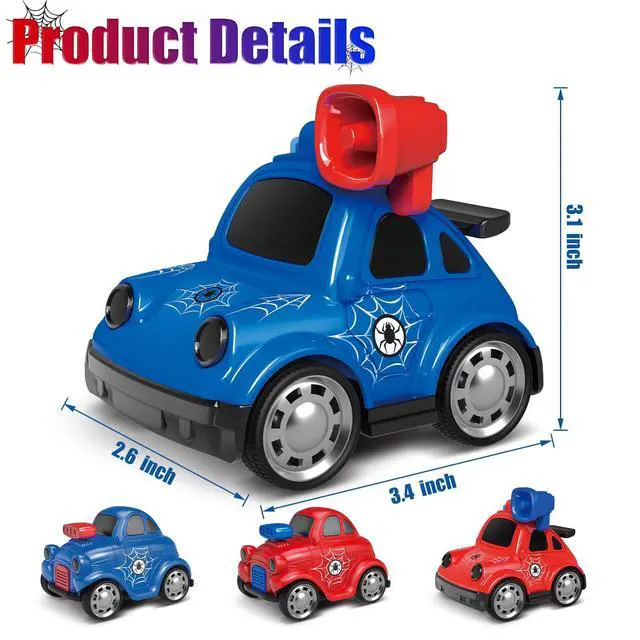 Alt view image 3 of 7 - Toy Cars for Toddlers 1-3,Push and Go Cartoon Inertia Car,Friction Powered Race Car for 6-9-12-18 Month,Spider Pattern,Easter Basket Stuffers Birthday Gift for 1 Year Boy Girl Kid