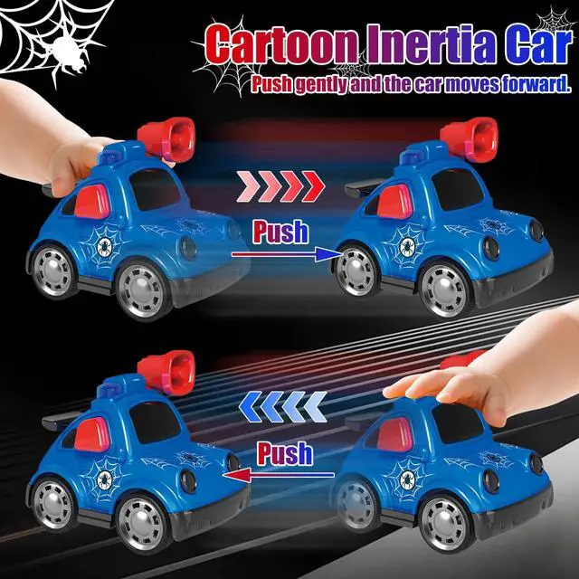 Alt view image 5 of 7 - Toy Cars for Toddlers 1-3,Push and Go Cartoon Inertia Car,Friction Powered Race Car for 6-9-12-18 Month,Spider Pattern,Easter Basket Stuffers Birthday Gift for 1 Year Boy Girl Kid
