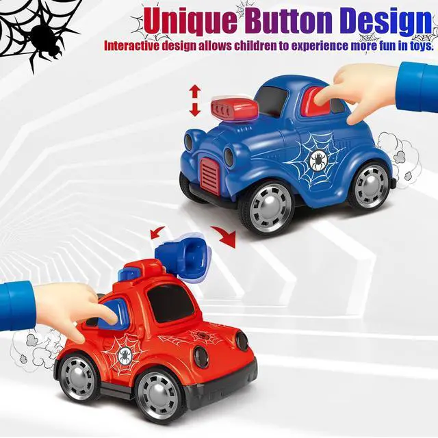 Alt view image 4 of 7 - Toy Cars for Toddlers 1-3,Push and Go Cartoon Inertia Car,Friction Powered Race Car for 6-9-12-18 Month,Spider Pattern,Easter Basket Stuffers Birthday Gift for 1 Year Boy Girl Kid