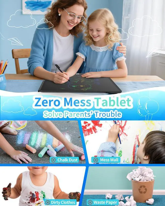 Alt view image 7 of 7 - Rechargeable LCD Writing Tablet for Kids, 16 Inch Colorful Drawing Tablet, Educational Toddler Drawing Pad, Reusable Learning Toys for Kids (Ages 3-8), Ideal Gift for Christmas Birthday (Blue)