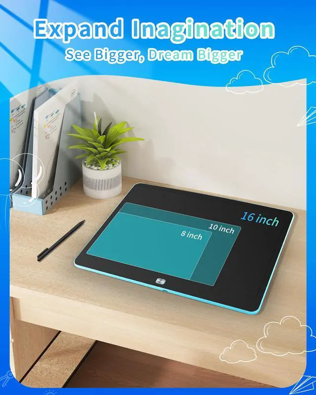 Alt view image 6 of 7 - Rechargeable LCD Writing Tablet for Kids, 16 Inch Colorful Drawing Tablet, Educational Toddler Drawing Pad, Reusable Learning Toys for Kids (Ages 3-8), Ideal Gift for Christmas Birthday (Blue)