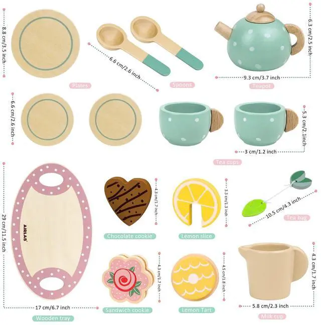 Alt view image 2 of 7 - Wooden Tea Set for Little Girls Play Food Pretend Play Kitchen Accessories for 3 4 5 Years Old Girls and Boys Toddler Princess Tea Time Party Food Toys