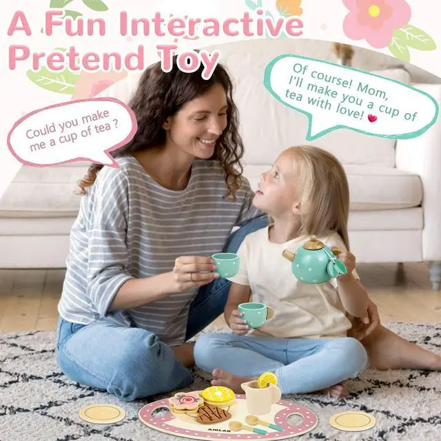 Alt view image 5 of 7 - Wooden Tea Set for Little Girls Play Food Pretend Play Kitchen Accessories for 3 4 5 Years Old Girls and Boys Toddler Princess Tea Time Party Food Toys