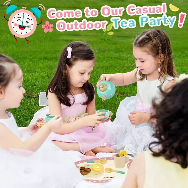 Alt view image 7 of 7 - Wooden Tea Set for Little Girls Play Food Pretend Play Kitchen Accessories for 3 4 5 Years Old Girls and Boys Toddler Princess Tea Time Party Food Toys