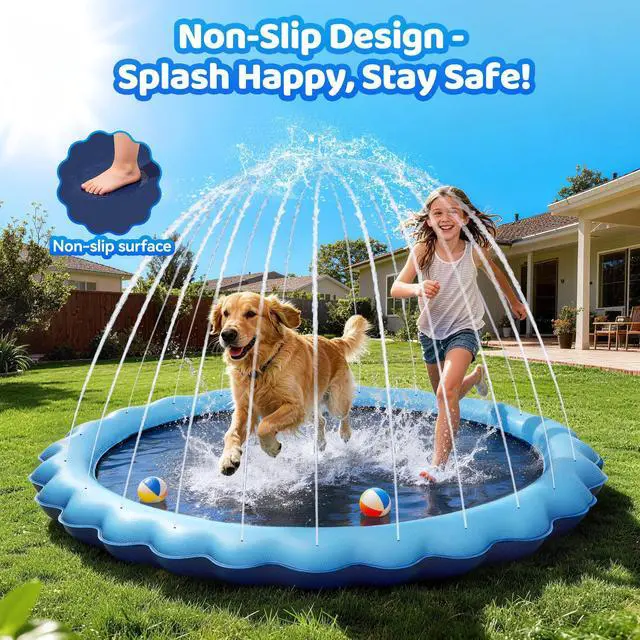 Alt view image 2 of 7 - Splash Pad for Kids and Pet, Not-Slip Sprinkler Play Mat for Toddler and Dog, Summer Toys, Outdoor Backyard Baby Pool and Dog Pool, Children and Pet for Outside, 60"