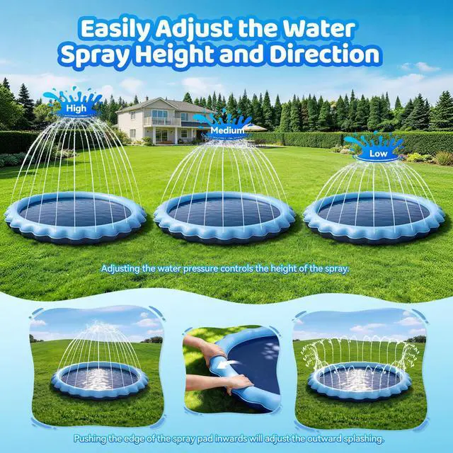 Alt view image 4 of 7 - Splash Pad for Kids and Pet, Not-Slip Sprinkler Play Mat for Toddler and Dog, Summer Toys, Outdoor Backyard Baby Pool and Dog Pool, Children and Pet for Outside, 60"