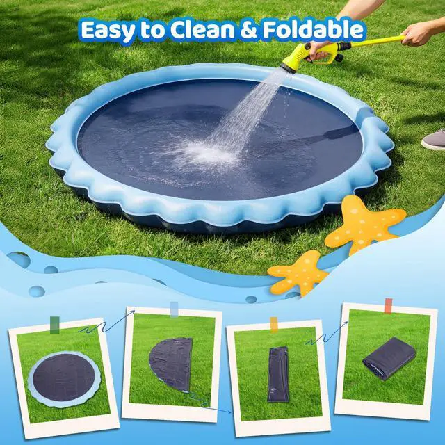 Alt view image 6 of 7 - Splash Pad for Kids and Pet, Not-Slip Sprinkler Play Mat for Toddler and Dog, Summer Toys, Outdoor Backyard Baby Pool and Dog Pool, Children and Pet for Outside, 60"