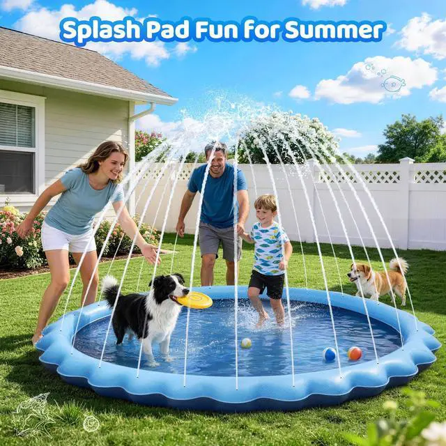 Alt view image 7 of 7 - Splash Pad for Kids and Pet, Not-Slip Sprinkler Play Mat for Toddler and Dog, Summer Toys, Outdoor Backyard Baby Pool and Dog Pool, Children and Pet for Outside, 60"