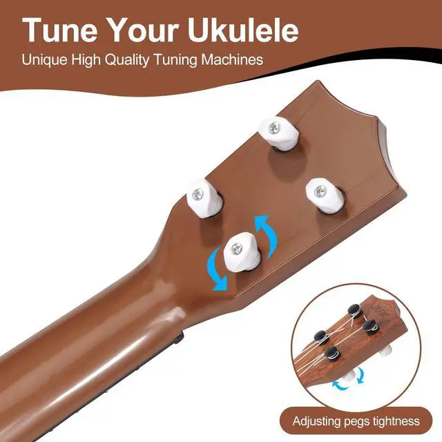 Alt view image 3 of 7 - Raimy 17in Kids Ukulele Mini Guitar with Picks for Toddler Boys Girls | 4 Strings Children Musical Instruments, Educational Toys, Beginner Birthday Gift, Easy Strumming and Learning Fun (Mahogany)