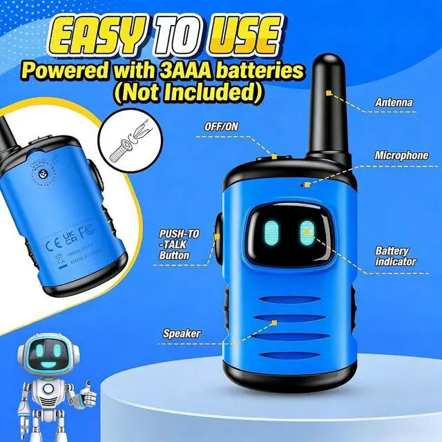 Alt view image 6 of 6 - Kids Walkie Talkies Toys for Boys: comedyfun Mini Robots Walkies Talkies 2 Pack Birthday Gifts for 3 4 5 6 7 8 Year Old Boys Toys Age 4 5 6 7 8 Camping Outdoor Games