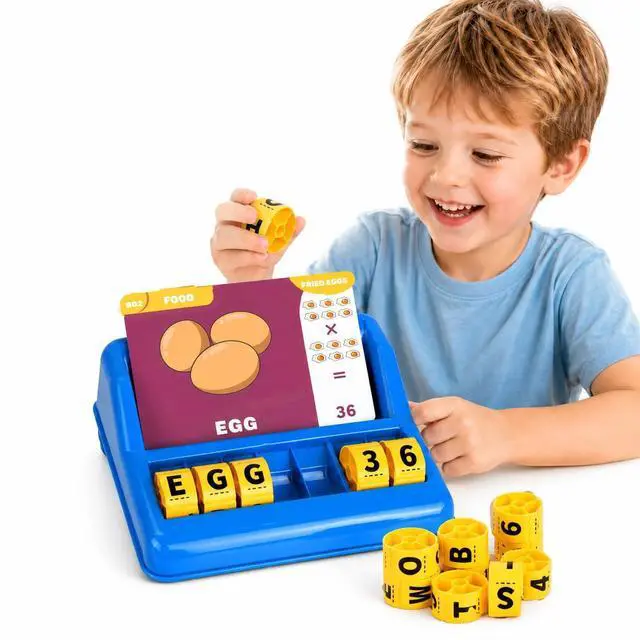 Main image of Educational Spelling Toys for Kids,Matching Letter Game for Kids Ages 3-8, Montessori Game with Rotating Letter Wheels and Flash Cards, Preschool Birthday Gift for Boys Girls (50% Bigger)