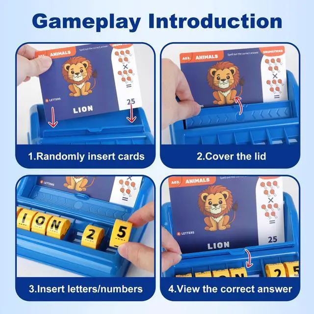 Alt view image 2 of 7 - Educational Spelling Toys for Kids,Matching Letter Game for Kids Ages 3-8, Montessori Game with Rotating Letter Wheels and Flash Cards, Preschool Birthday Gift for Boys Girls (50% Bigger)