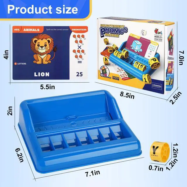 Alt view image 3 of 7 - Educational Spelling Toys for Kids,Matching Letter Game for Kids Ages 3-8, Montessori Game with Rotating Letter Wheels and Flash Cards, Preschool Birthday Gift for Boys Girls (50% Bigger)