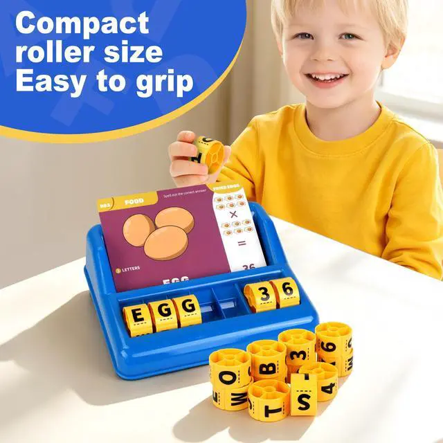 Alt view image 4 of 7 - Educational Spelling Toys for Kids,Matching Letter Game for Kids Ages 3-8, Montessori Game with Rotating Letter Wheels and Flash Cards, Preschool Birthday Gift for Boys Girls (50% Bigger)