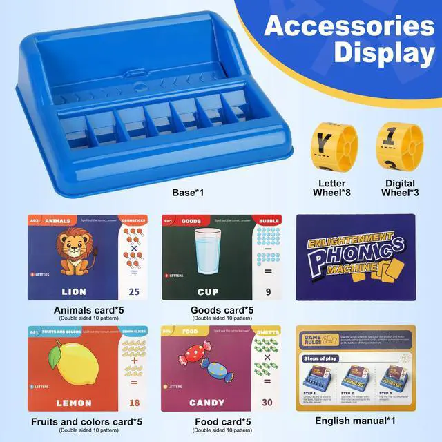 Alt view image 6 of 7 - Educational Spelling Toys for Kids,Matching Letter Game for Kids Ages 3-8, Montessori Game with Rotating Letter Wheels and Flash Cards, Preschool Birthday Gift for Boys Girls (50% Bigger)