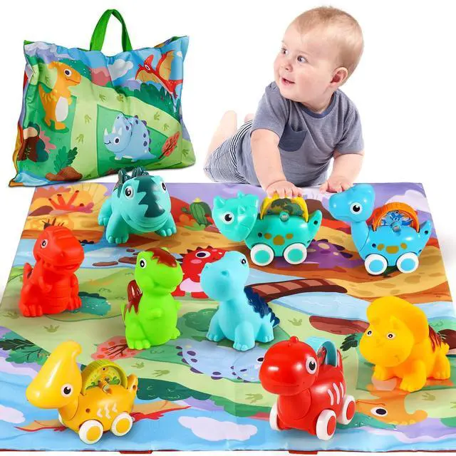 Main image of 9 PCS Dinosaur Car Toys for 1 Year Old Boy with Playmat/Storage Bag|Baby Toys 1 Year Old Boy Gifts for Toddler Toys 1-2|1st Birthday Gift for Infant 12 18 Months