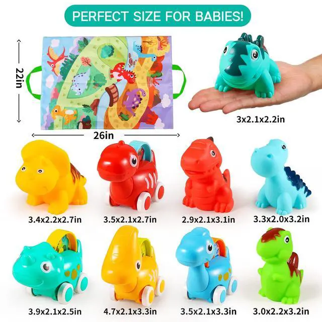 Alt view image 3 of 7 - 9 PCS Dinosaur Car Toys for 1 Year Old Boy with Playmat/Storage Bag|Baby Toys 1 Year Old Boy Gifts for Toddler Toys 1-2|1st Birthday Gift for Infant 12 18 Months