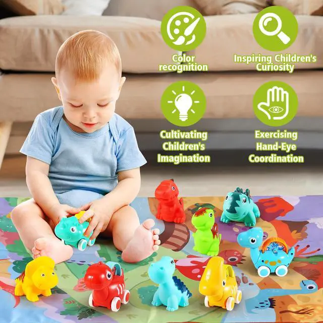 Alt view image 5 of 7 - 9 PCS Dinosaur Car Toys for 1 Year Old Boy with Playmat/Storage Bag|Baby Toys 1 Year Old Boy Gifts for Toddler Toys 1-2|1st Birthday Gift for Infant 12 18 Months