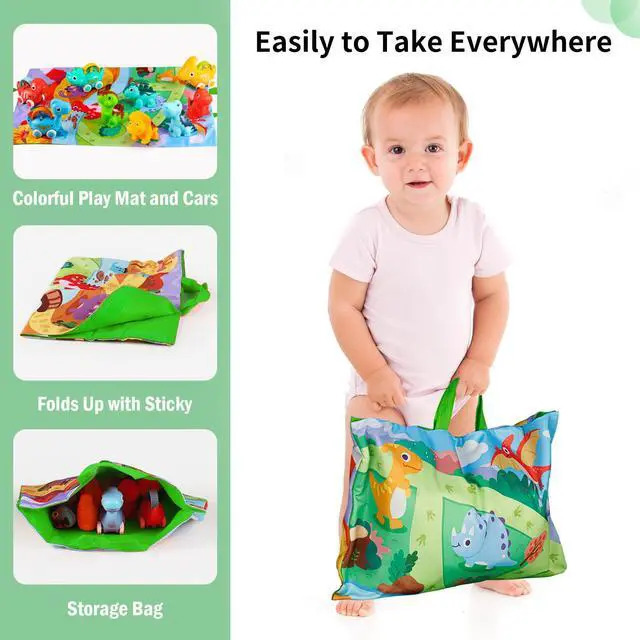 Alt view image 6 of 7 - 9 PCS Dinosaur Car Toys for 1 Year Old Boy with Playmat/Storage Bag|Baby Toys 1 Year Old Boy Gifts for Toddler Toys 1-2|1st Birthday Gift for Infant 12 18 Months