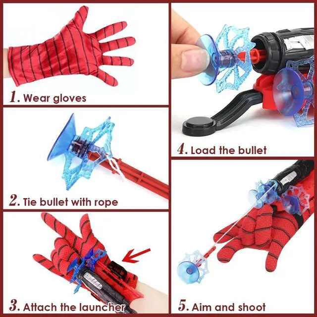 Alt view image 6 of 7 - Spider Web Shooters with Gloves, Superheroes Wrist Launcher Toy, Funny Children Educational Toys, Party Cosplay Gift for Kids