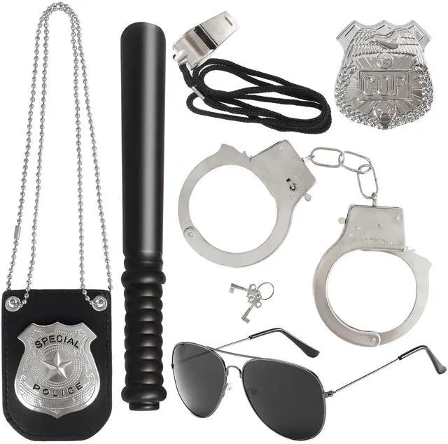 Main image of 6Pcs Police Pretend Play Toys Set,Kids Detective Set Accessories,Police Officer Costumes with Sunglasses,Badges,Handcuffs,Police Baton,Whistle for Kids
