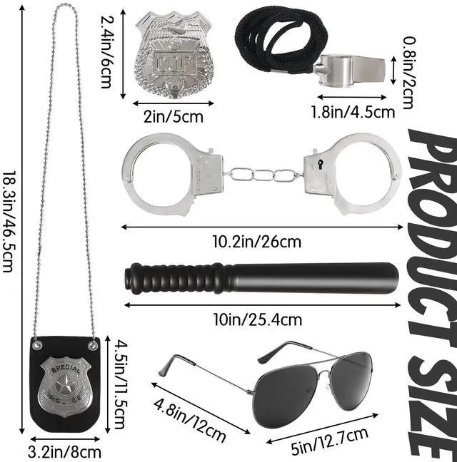 Alt view image 2 of 7 - 6Pcs Police Pretend Play Toys Set,Kids Detective Set Accessories,Police Officer Costumes with Sunglasses,Badges,Handcuffs,Police Baton,Whistle for Kids